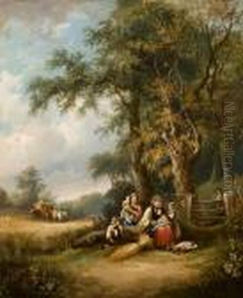 Labouring Family In A Pastoral Landscape Oil Painting by Snr William Shayer