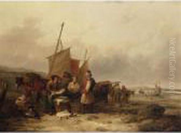 Bargaining For Fish Oil Painting by Snr William Shayer