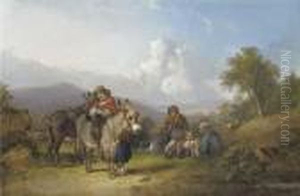 Travellers In An Extensive 
Landscape, Traditionally Identified Asperlieu Common Near Southampton Oil Painting by Snr William Shayer