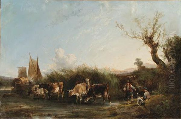 Watering The Herd Oil Painting by Snr William Shayer