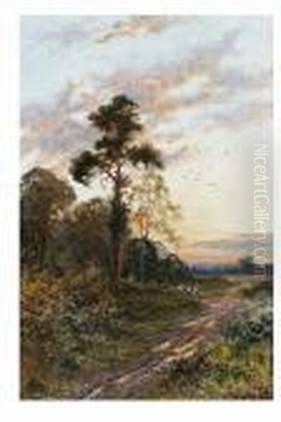 A Country Lane With Farmer 
Droving Sheep And Figures Resting By The Wayside, And Another Similar Oil Painting by Daniel Sherrin