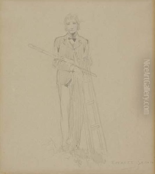 Standing Man With Ladder Oil Painting by Everett Shinn