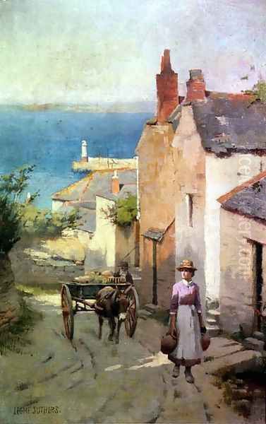 Newlyn from the bottom of Adit Lane, 1886-94 Oil Painting by Leghe Suthers