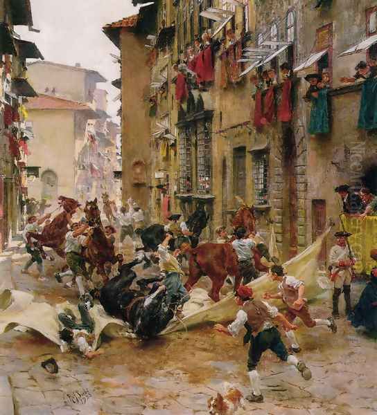 La Ripresa Del Barberi Oil Painting by Raffaelo Sorbi