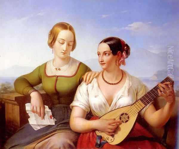 The Lute-Player Oil Painting by Ferdinand Schimon