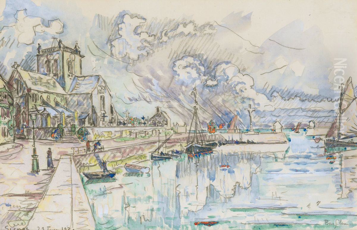 Barfleur, Le Port Oil Painting by Paul Signac