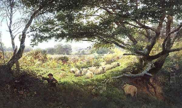 A Shepherd Boy and Flock of Sheep Oil Painting by George Shalders