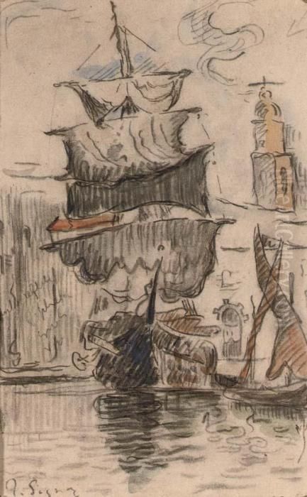 Voiliers Au Sec A St Tropez Oil Painting by Paul Signac