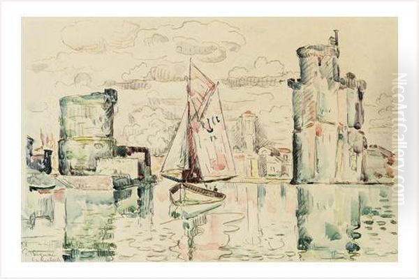 La Rochelle, Voiliers Sortant Du Port Oil Painting by Paul Signac