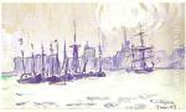 Navires Au Large De Boulogne Oil Painting by Paul Signac