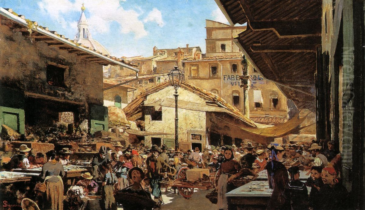 Il Mercato Vecchio A Firenze Oil Painting by Telemaco Signorini