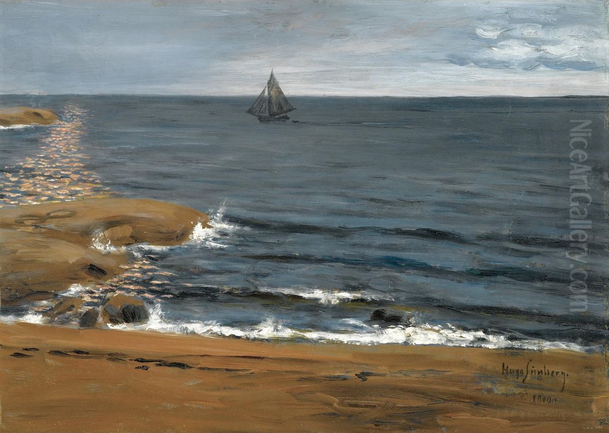 Seascape In Moonlight Oil Painting by Hugo Simberg