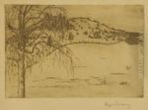 Talvimaisema, 
Viivasyovytys Oil Painting by Hugo Simberg