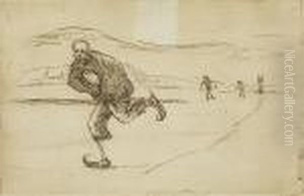 Kuolema Luistelee, 
Viivasyovytys Ja Kuivaneula Oil Painting by Hugo Simberg