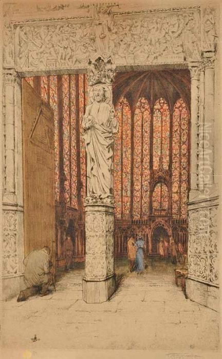Entrance To St. Chapelle In Paris Oil Painting by Tavik Frantisek Simon