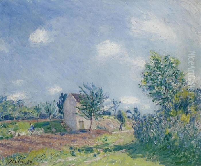 Paysage De Printemps--chemin Aux Environs De Moret-sur Loing Oil Painting by Alfred Sisley