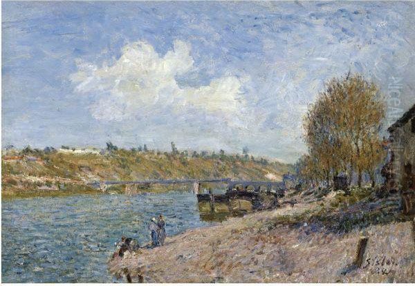 La Berge A Saint-mammes Oil Painting by Alfred Sisley