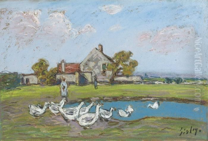 Gardeuse D'oies Aux Sablons Oil Painting by Alfred Sisley