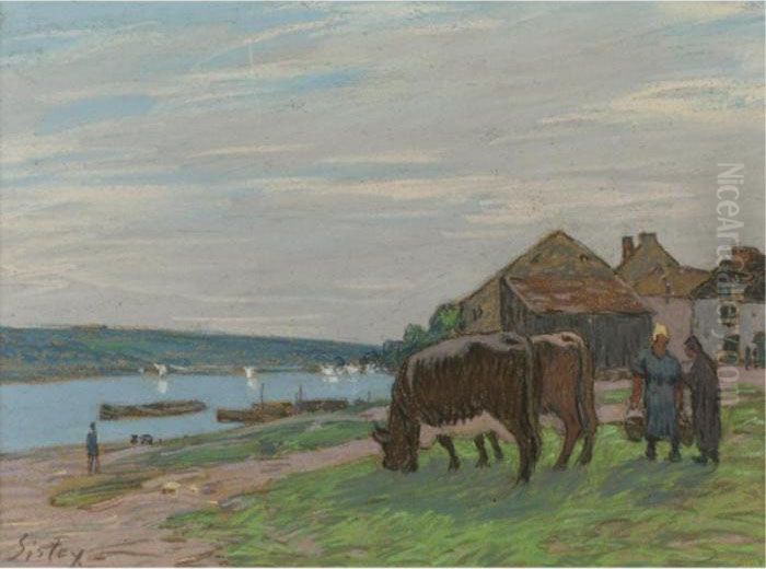 Vaches Au Pturage Oil Painting by Alfred Sisley