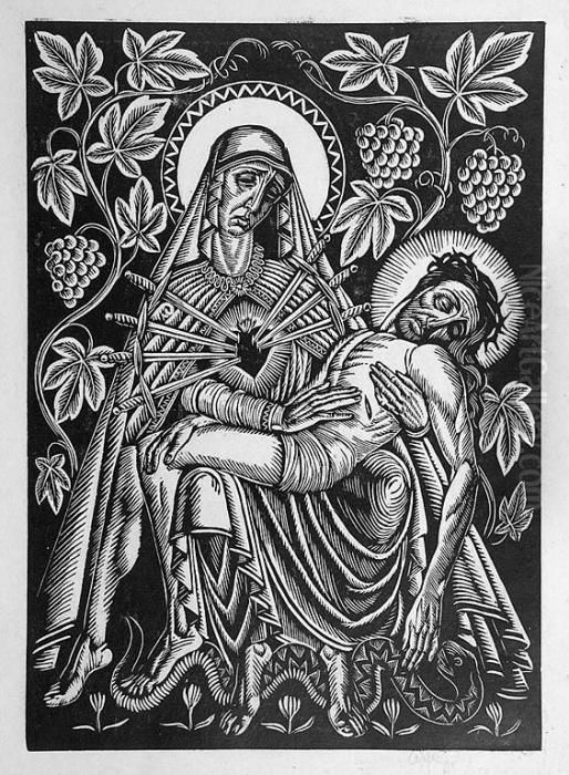 Pieta Oil Painting by Wladyslaw Skoczylas