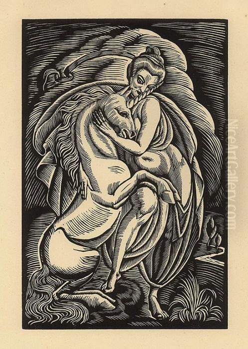 Kobieta Z Jednorozcem (sztuka) Oil Painting by Wladyslaw Skoczylas