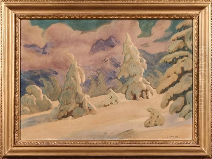 Jodly W Sniegu Oil Painting by Wladyslaw Skoczylas