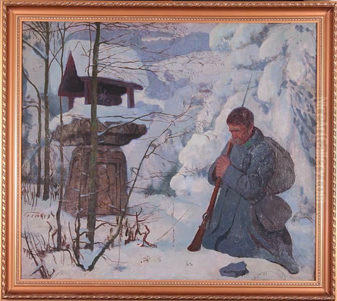 Modlitwa Zolnierza Oil Painting by Wladyslaw Skoczylas