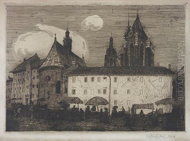 Maly Rynek W Krakowie Oil Painting by Wladyslaw Skoczylas