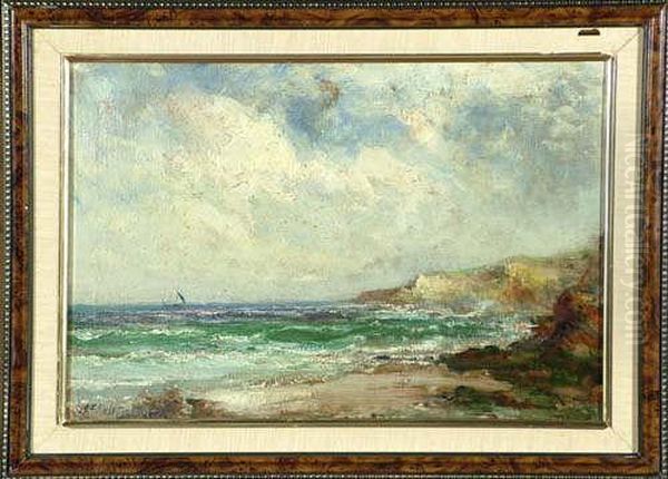12in. X 17 1/2in. A Sunny 
Coastal Scene With A Sailing Boat In The Middle Distance Signed Oil Painting by John Falconar Slater