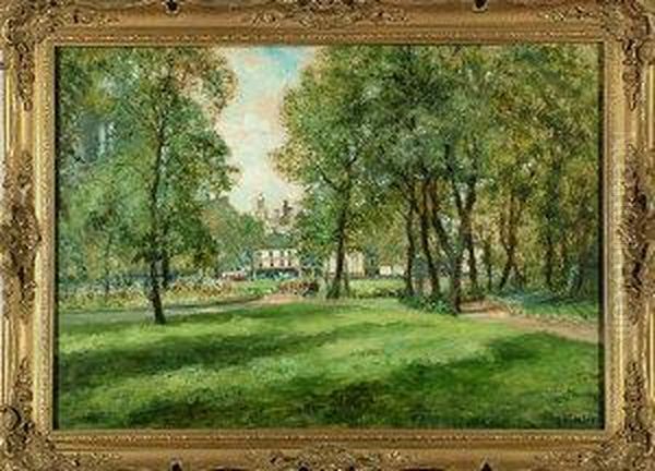 Barras Bridge, Newcastle With A 
View Across The Gardens Of St. Thomas' Church Towards The University Oil Painting by John Falconar Slater