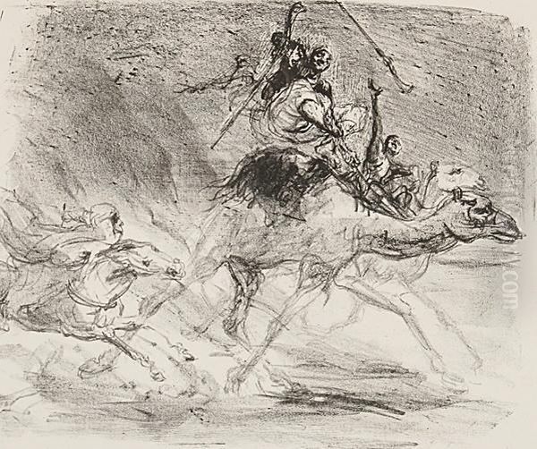 Galoppierende Kamele Und Pferde Mit Reitern Oil Painting by Max Slevogt