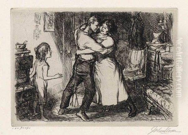 Man, 
Wife And Child Oil Painting by John Sloan