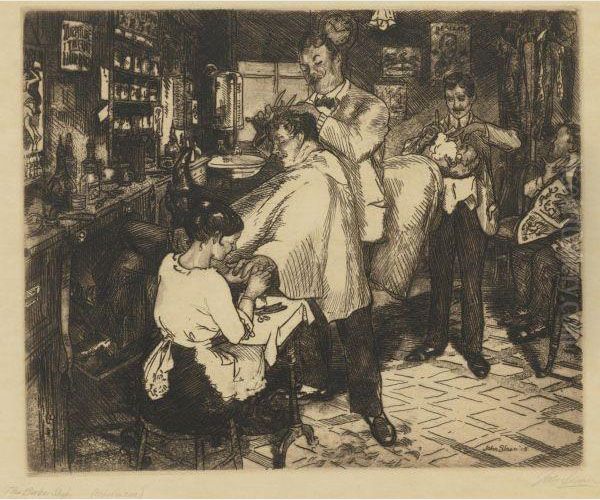 Barber Shop Oil Painting by John Sloan