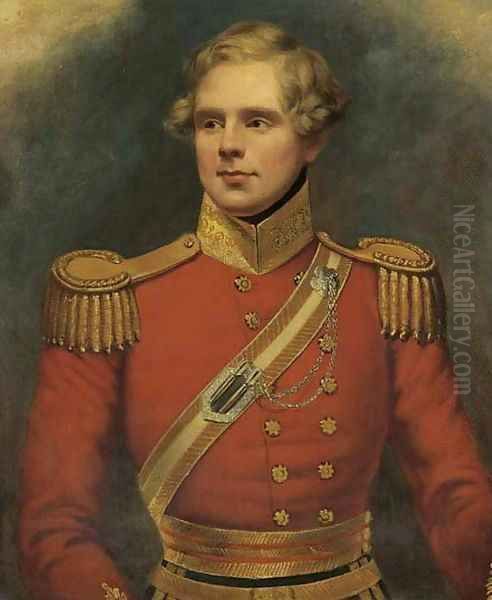 Portrait Of General Sir William Drysdale, Half-Length, In The Uniform Of A Cornet Of The 4th Light Dragoons Oil Painting by English School