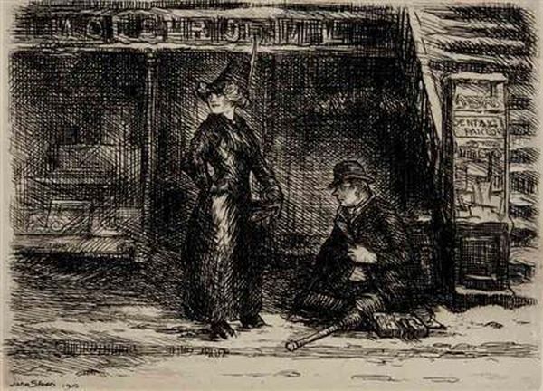 Girl And Beggar (morse 150) Oil Painting by John Sloan