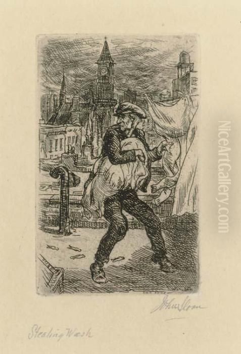 Rag Pickers; And Stealing Wash Oil Painting by John Sloan