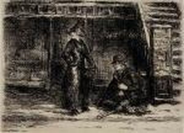Girl And Beggar Oil Painting by John Sloan