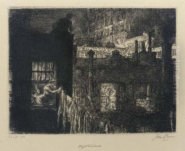 Night Windows Oil Painting by John Sloan
