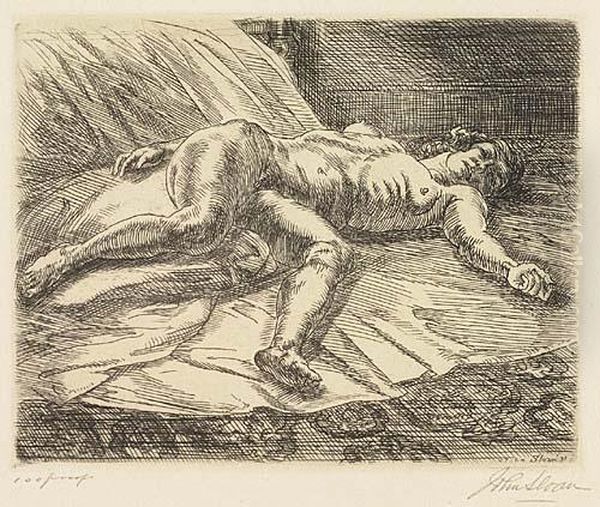Two Etchings.
Nude On The Floor Oil Painting by John Sloan