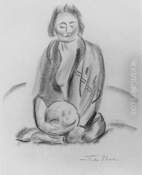 Nude Seated-blue Kimono Oil Painting by John Sloan