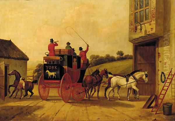 The York stagecoach before an inn Oil Painting by English School