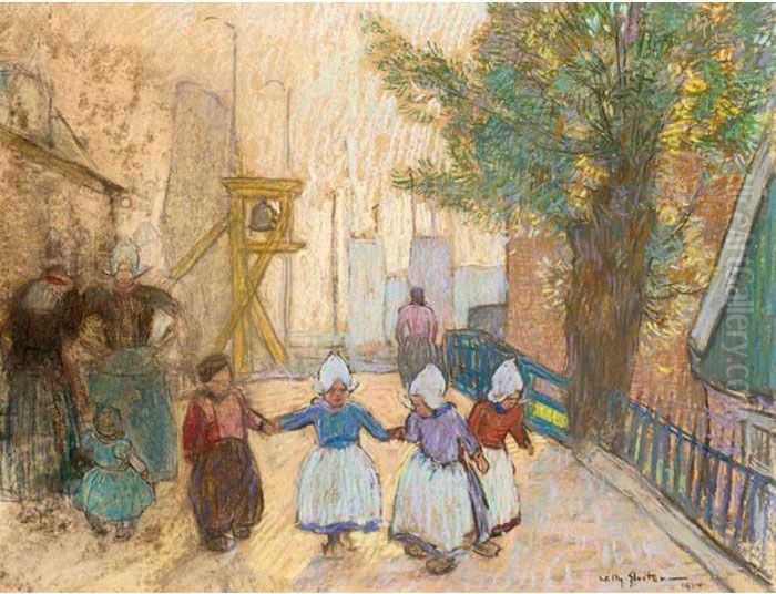 Children In Regional Costumes Oil Painting by Willy Sluyters