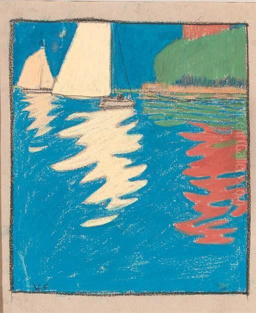 Sailingboats On A Lake At Sunset Oil Painting by Willy Sluyters