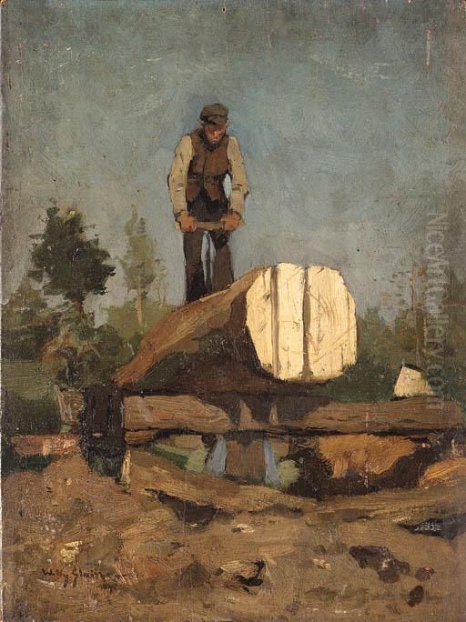 The Log Cutter Oil Painting by Willy Sluyters