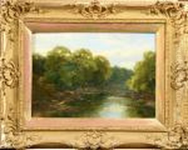 Forsmotiv Med Fiskare Oil Painting by James Burrell-Smith