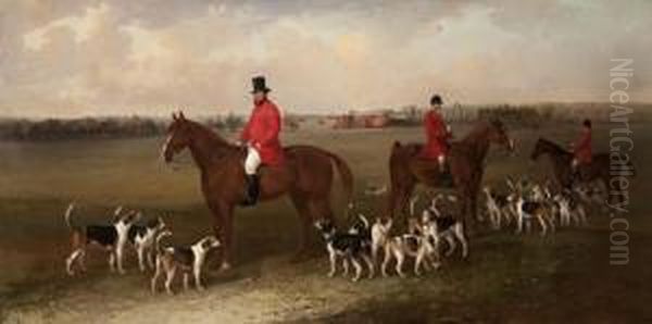 The Suffolk Hunt With Master 
John Josselyn Esq., Whipper-in, Huntsman And Hounds Before Euston Hall Oil Painting by Edward Robert Smythe