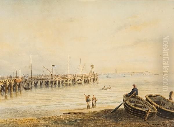 Shotley Shoreline Looking Across To Harwich Oil Painting by Thomas Smythe