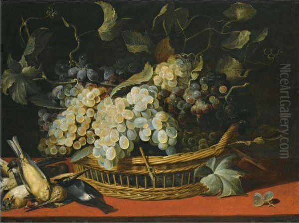 A Still Life With Black And 
White Grapes In A Basket With Akingfisher And Other Dead Birds On A 
Ledge Oil Painting by Frans Snyders