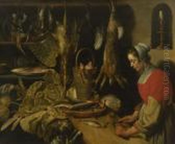 Kuchenstillleben Mit
 Magd. Oil Painting by Frans Snyders