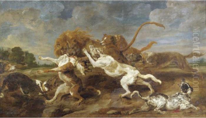 A Lion Hunt Oil Painting by Frans Snyders